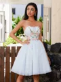A-line Straight Appliques Lace Short/Mini Tulle Corset Dress