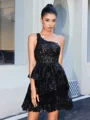 Ball-Gown One-Shoulder Appliques Lace Short/Mini Tulle Corset Dress