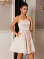 A-line One-Shoulder Short/Mini Satin Dress