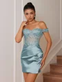 Sheath Appliques Lace Short/Mini Silk Like Satin Corset Convertible Dress