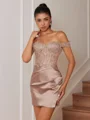 Sheath Appliques Lace Short/Mini Silk Like Satin Corset Convertible Dress