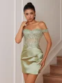Sheath Appliques Lace Short/Mini Silk Like Satin Corset Convertible Dress