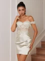 Sheath Appliques Lace Short/Mini Silk Like Satin Corset Convertible Dress