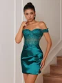 Sheath Appliques Lace Short/Mini Silk Like Satin Corset Convertible Dress