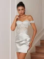 Sheath Appliques Lace Short/Mini Silk Like Satin Corset Convertible Dress