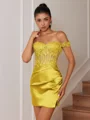 Sheath Appliques Lace Short/Mini Silk Like Satin Corset Convertible Dress