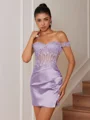 Sheath Appliques Lace Short/Mini Silk Like Satin Corset Convertible Dress