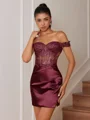 Sheath Appliques Lace Short/Mini Silk Like Satin Corset Convertible Dress