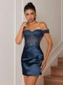 Sheath Appliques Lace Short/Mini Silk Like Satin Corset Convertible Dress