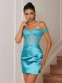 Sheath Appliques Lace Short/Mini Silk Like Satin Corset Convertible Dress