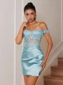 Sheath Appliques Lace Short/Mini Silk Like Satin Corset Convertible Dress