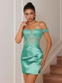 Sheath Appliques Lace Short/Mini Silk Like Satin Corset Convertible Dress