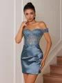 Sheath Appliques Lace Short/Mini Silk Like Satin Corset Convertible Dress