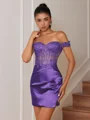 Sheath Appliques Lace Short/Mini Silk Like Satin Corset Convertible Dress