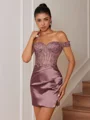 Sheath Appliques Lace Short/Mini Silk Like Satin Corset Convertible Dress