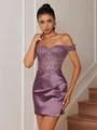 Sheath Appliques Lace Short/Mini Silk Like Satin Corset Convertible Dress