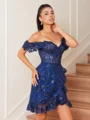 Sheath Off-the-Shoulder Appliques Lace Short/Mini Tulle Corset Dress
