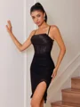 Sheath Spaghetti Straps Appliques Lace Short/Mini Silk Like Satin Corset Dress