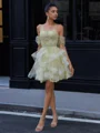 Ball-Gown Off-the-Shoulder Short Sleeves Beading Short/Mini Tulle Corset Dress