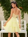 A-line Sweetheart Cascading Ruffles Short/Mini Chiffon Corset Dress