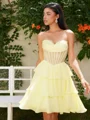 A-line Sweetheart Cascading Ruffles Short/Mini Chiffon Corset Dress