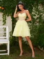 A-line Sweetheart Cascading Ruffles Short/Mini Chiffon Corset Dress