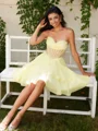 A-line Sweetheart Cascading Ruffles Short/Mini Chiffon Corset Dress