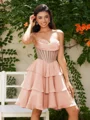 A-line Sweetheart Cascading Ruffles Short/Mini Chiffon Corset Dress