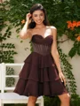 A-line Sweetheart Cascading Ruffles Short/Mini Chiffon Corset Dress