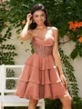 A-line Sweetheart Cascading Ruffles Short/Mini Chiffon Corset Dress