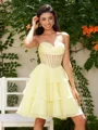 A-line Sweetheart Cascading Ruffles Short/Mini Chiffon Corset Dress