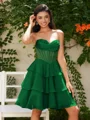 A-line Sweetheart Cascading Ruffles Short/Mini Chiffon Corset Dress