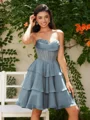 A-line Sweetheart Cascading Ruffles Short/Mini Chiffon Corset Dress