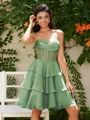 A-line Sweetheart Cascading Ruffles Short/Mini Chiffon Corset Dress