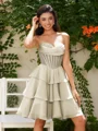 A-line Sweetheart Cascading Ruffles Short/Mini Chiffon Corset Dress
