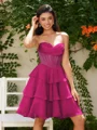 A-line Sweetheart Cascading Ruffles Short/Mini Chiffon Corset Dress