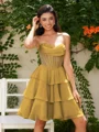 A-line Sweetheart Cascading Ruffles Short/Mini Chiffon Corset Dress