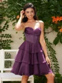 A-line Sweetheart Cascading Ruffles Short/Mini Chiffon Corset Dress