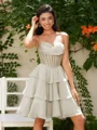 A-line Sweetheart Cascading Ruffles Short/Mini Chiffon Corset Dress