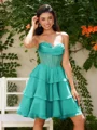 A-line Sweetheart Cascading Ruffles Short/Mini Chiffon Corset Dress