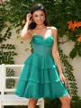 A-line Sweetheart Cascading Ruffles Short/Mini Chiffon Corset Dress
