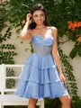A-line Sweetheart Cascading Ruffles Short/Mini Chiffon Corset Dress