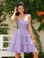 A-line Sweetheart Cascading Ruffles Short/Mini Chiffon Corset Dress
