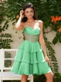 A-line Sweetheart Cascading Ruffles Short/Mini Chiffon Corset Dress