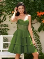 A-line Sweetheart Cascading Ruffles Short/Mini Chiffon Corset Dress
