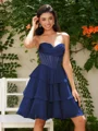 A-line Sweetheart Cascading Ruffles Short/Mini Chiffon Corset Dress