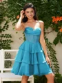A-line Sweetheart Cascading Ruffles Short/Mini Chiffon Corset Dress
