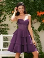 A-line Sweetheart Cascading Ruffles Short/Mini Chiffon Corset Dress