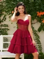 A-line Sweetheart Cascading Ruffles Short/Mini Chiffon Corset Dress
