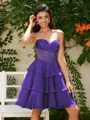 A-line Sweetheart Cascading Ruffles Short/Mini Chiffon Corset Dress
